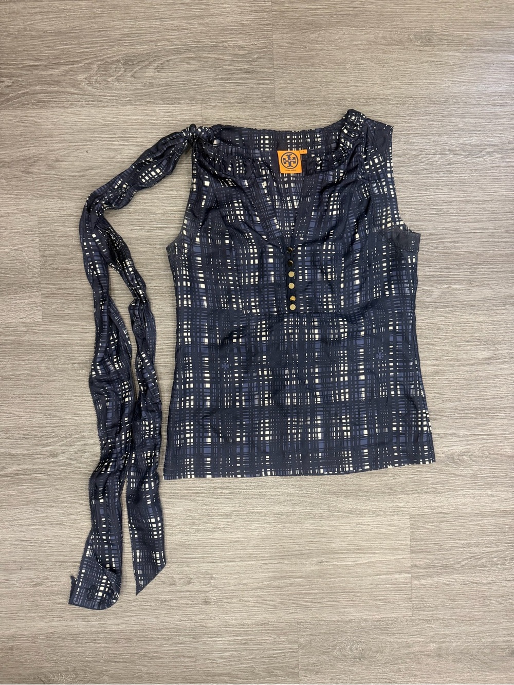 Tory Burch Navy Plaid Sleeveless Top AS IS